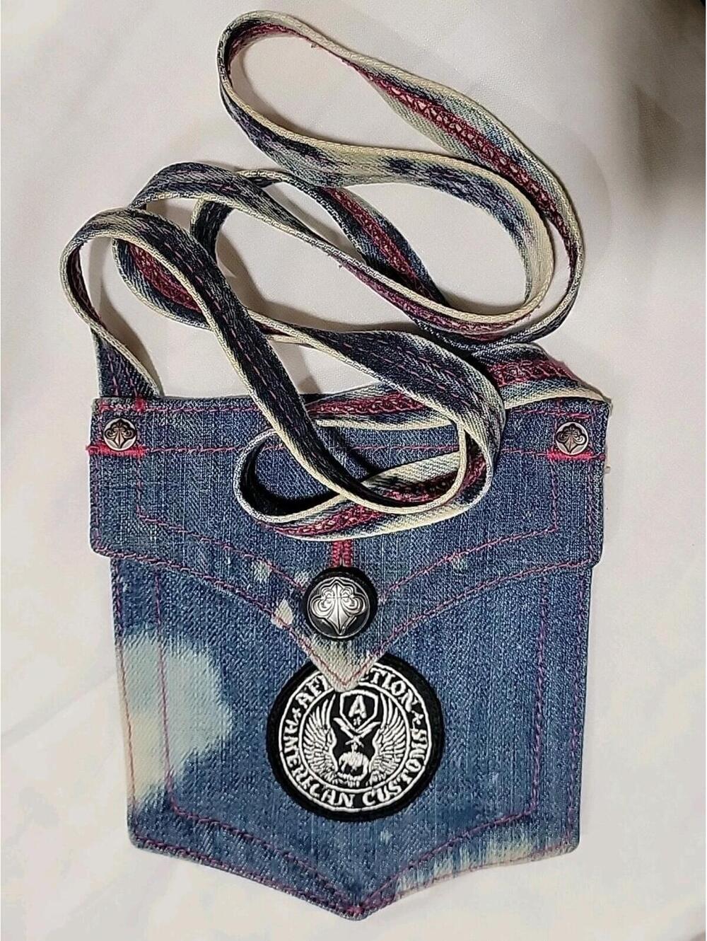 Affliction Gothic Women's Mini Denim Crossbody Blue Bag Strap Drop 24"